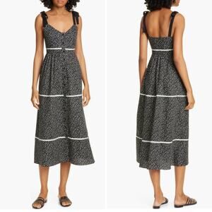 LA LIGNE Kate Floral Midi Sundress In Black Floral Size Small Tie Shoulder Chic